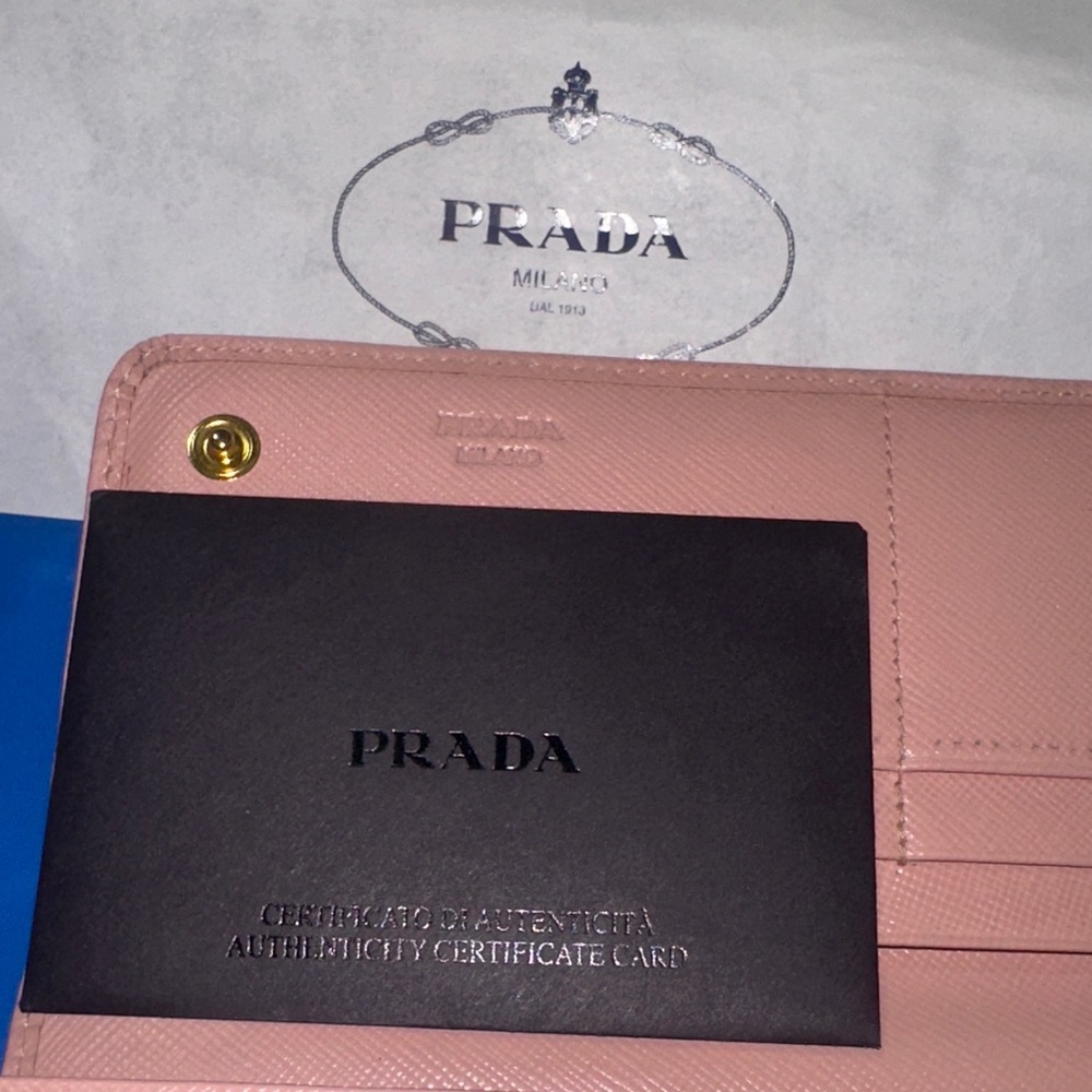 Prada Pink Saffiano Bow Continental Wallet with Gold Logo Box COA - Picture 13 of 14